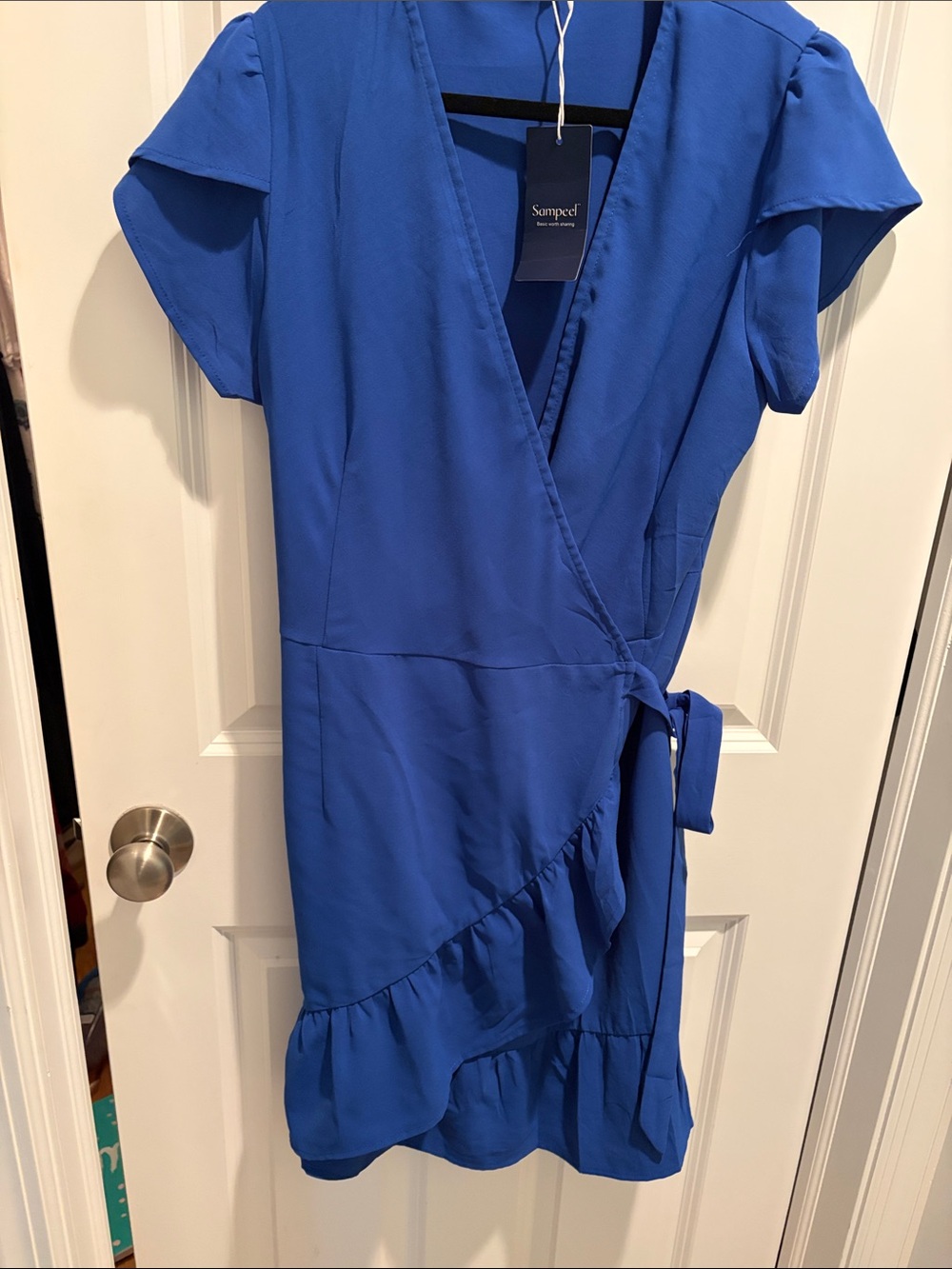 SHEIN Cobalt Blue Wrap Ruffle Dress